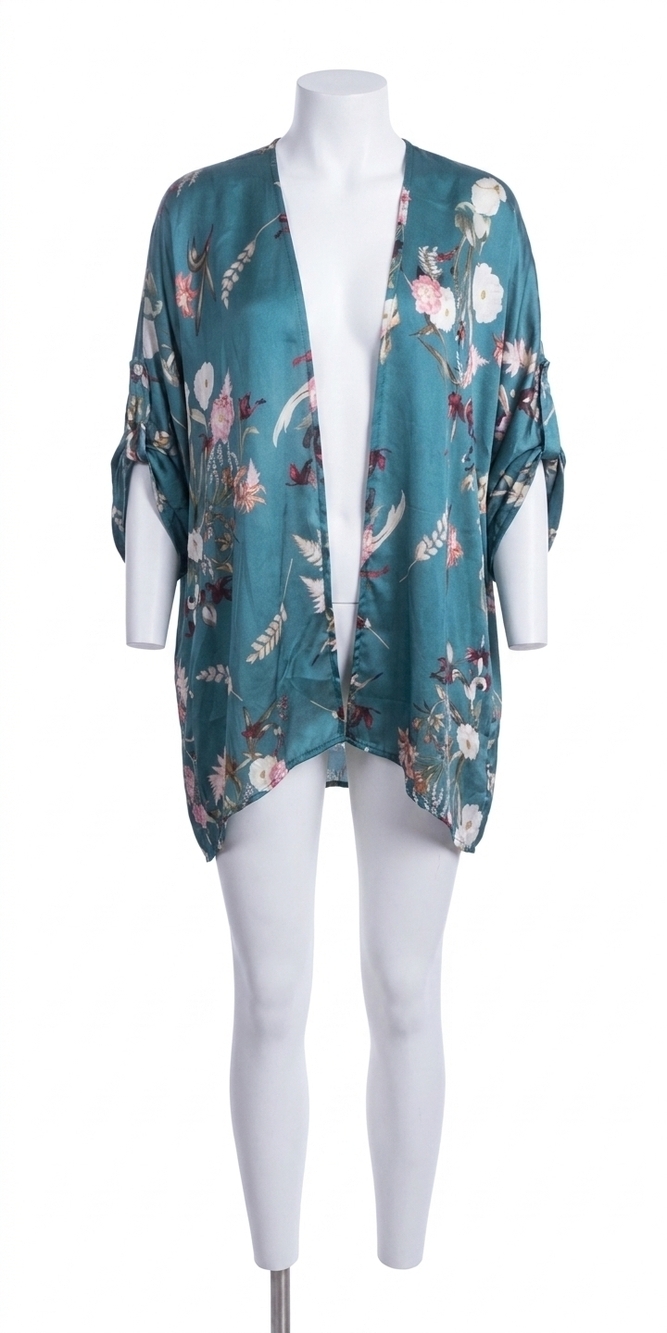 NEW GIGI MODA sofia floral open front kimono in green